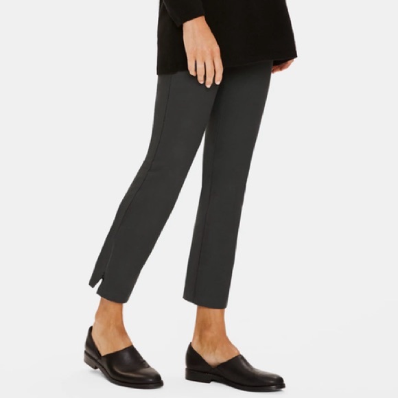 NWOT Eileen Fisher Stretch Crepe Slim Ankle Pant with Zipper Slits Navy Blue - Picture 2 of 8